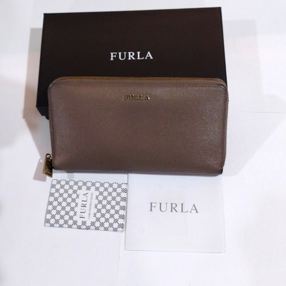 FURLA Genuine Leather Babylon Zip Around Wallet, Women - Brownish Grey w/ Box - Picture 1 of 12
